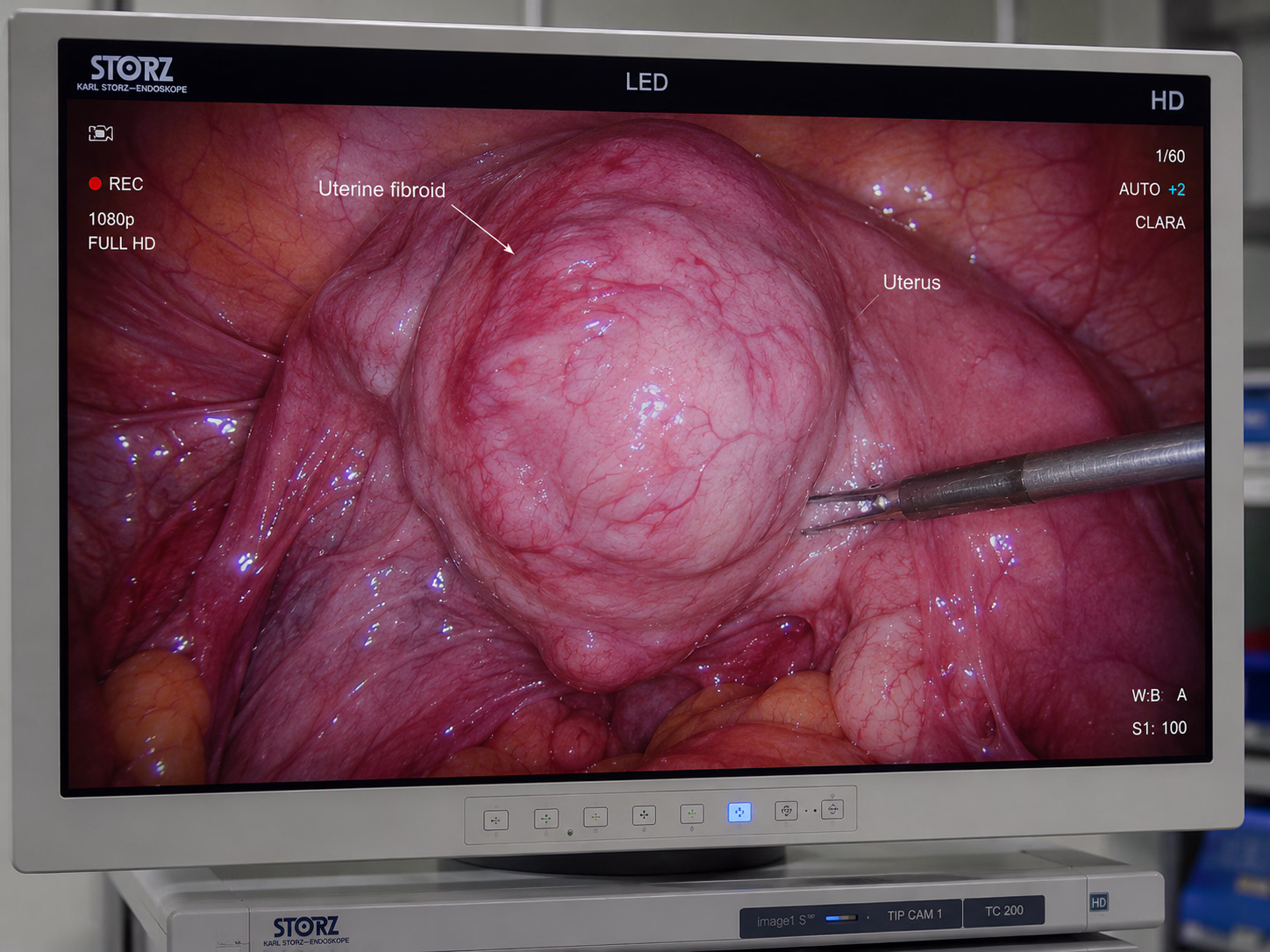 Laparoscopic view of uterine fibroid during minimally invasive gynecological surgery by Endometriosis Specialist at Wellspring IVF & Women’s Hospital Ahmedabad