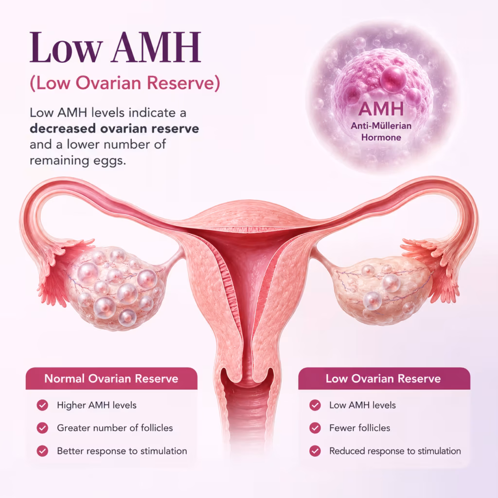 Low AMH follicle count chart showing poor ovarian reserve affecting female fertility - Wellspring IVF